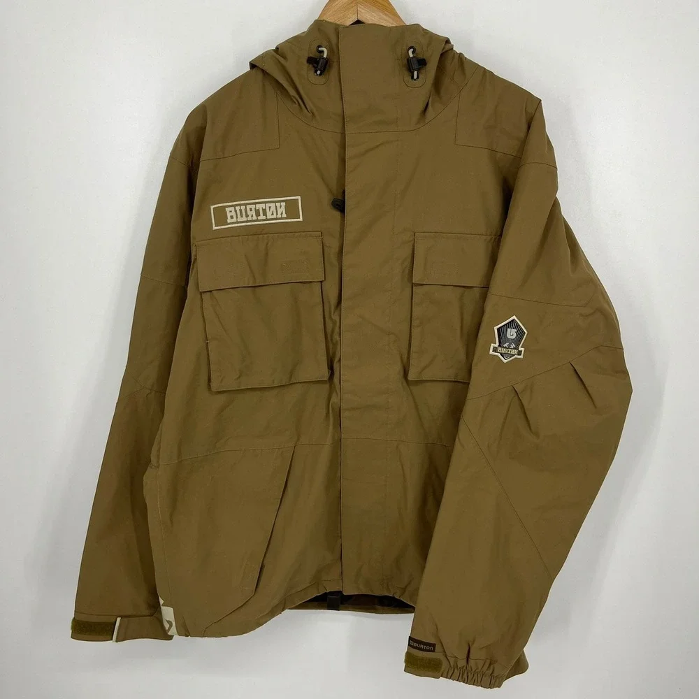 Burton Mens Snowboard Jacket Tan Brown Hooded Utility Ski Winter Coat Size M